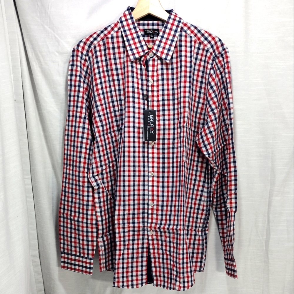 Galaxy by Harvic Slim Fit Plaid Cotton Casual Button Down Shirt